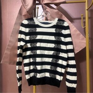 Zara lace overlay Striped Black and White Sweater nwot